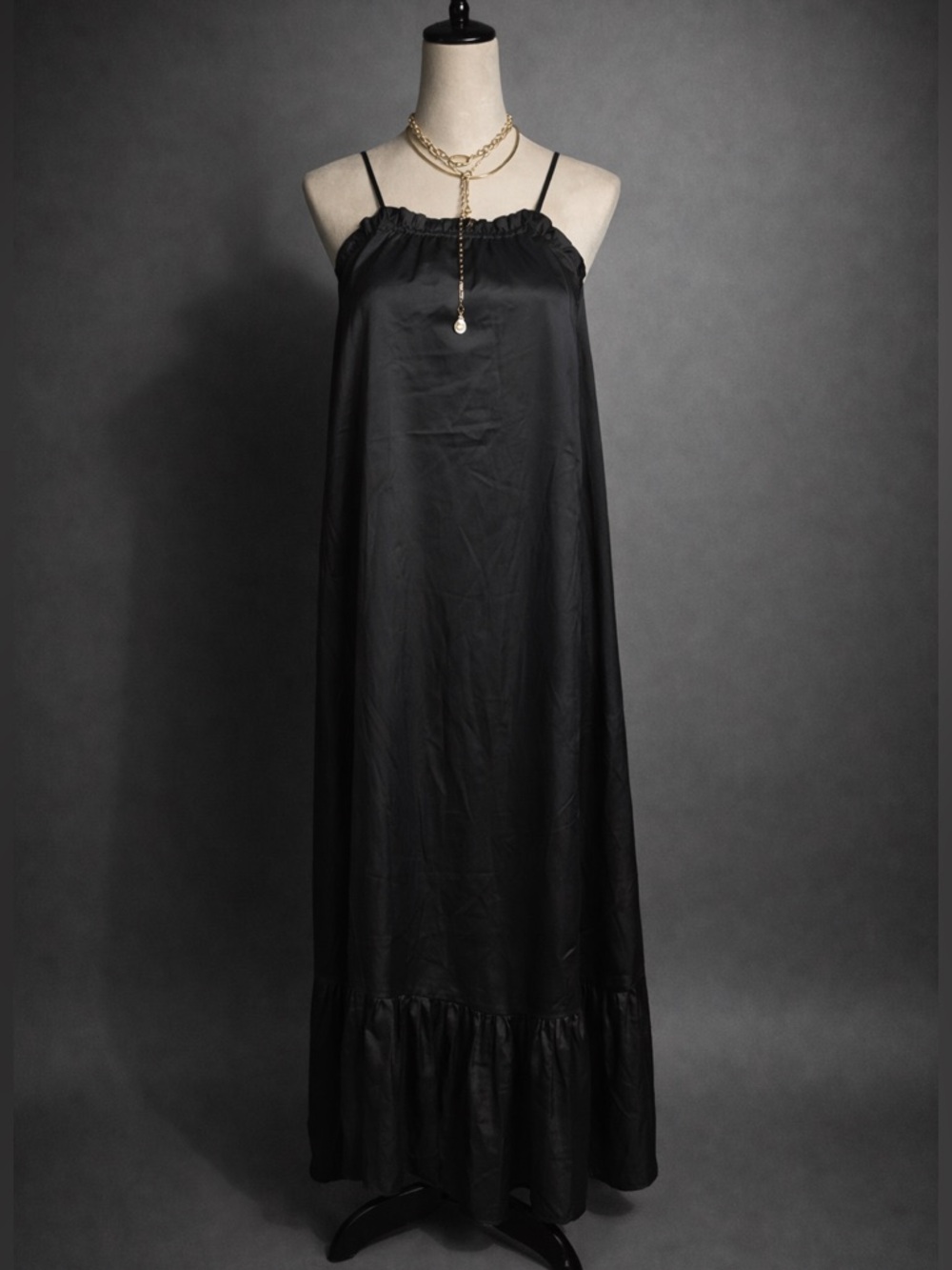 Anthropologie Minimal Satin Maxi Dress Ruffle Neckline Slip Dress - Picture 5 of 5